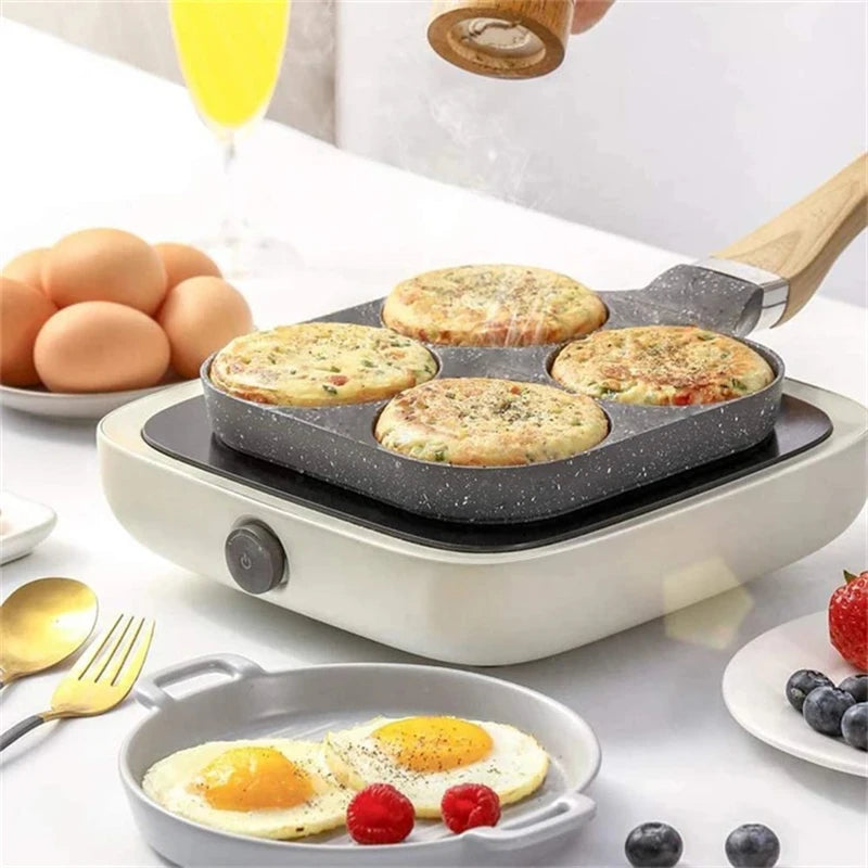 Frigideira antiaderente para o café da manhã, Breakfast Maker, Panelas de indução Panqueca de bife Panelas de cozinha Pedra médica Panela de omelete de ovo 4 furos